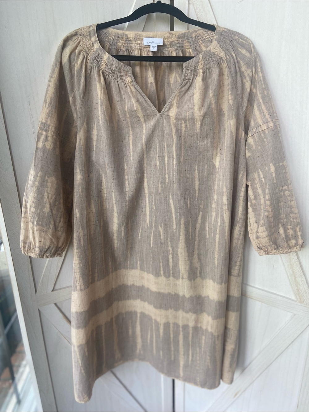 JJill PureJill Elements Women’s Cotton  Beige Boho Tie-Dye Midi Dress Size LP